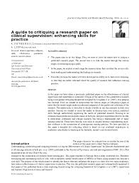 It all starts with conducting research and organizing a solid introduction, which is made up of a few key points which highlight your critique. Doc A Guide To Critiquing A Research Paper On Clinical Supervision Enhancing Skills For Practice James Kisuule Academia Edu