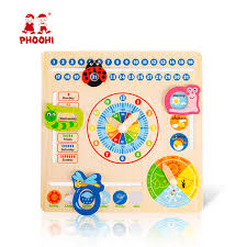 Wooden Calendar Toy Multifunction 6 In 1 Hanging Kids Clock Date Weather Chart Early Educational Learning Toy