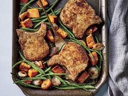 Oven Fried Pork Chops Recipe With Sweet Potatoes And Green Beans Recipe How To Cook Pork Fries In The Oven Roasted Apples