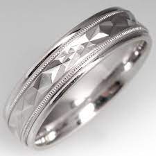 Estate Patterned 14k White Gold Mens Wedding Band Size 10 Comfort Fit Mens Wedding Bands White Gold Mens Wedding Rings White Gold Mens Wedding Band Sizes