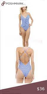 Dress Barn Ruffle Stripe Swimsuit Striped Swimsuit Ruffle Stripes Swimsuits