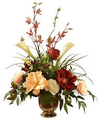 Flower heads artificial silk flowers camellia magnolia floral wedding decor. Magnolia Rose And Orchid Silk Flower Arrangement Traditional Artificial Flower Arrangements By Floral Home Decor Houzz