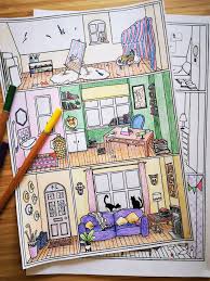 House Interior Colouring Page No 24 Line Drawing Download Etsy In 2020 Paper Doll House Designs Coloring Books Doll House Crafts