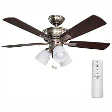 Hampton Bay Vaurgas 44 In Led Brushed Nickel Smart Ceiling Fan With Light Kit And Wink Remote Control 19937 The Home Depot