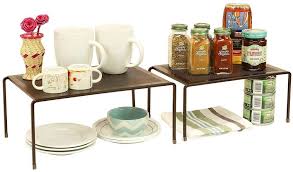 Expandable Stackable Kitchen Cabinet And Counter Shelf Organizer Bronze Silver Unbrande Shelf Organization Kitchen Cabinet Organization Kitchen Cabinets Decor