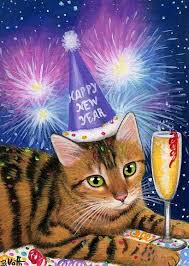 Bengal Cat Kitten New Year S Eve Fireworks Champagne Original Aceo Painting Art Miniature New Years Eve Fireworks Bengal Cat Kitten Vintage Happy New Year