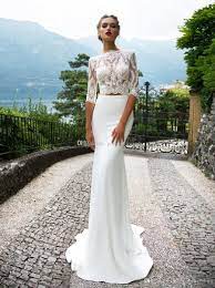 Rustic boho lace top bridal separates with 3/4 sleeves casual boho two piece wedding dresses,20081602. Two Piece Lace Wedding Dresses Fashion Dresses