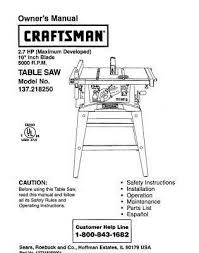 Craftsman 137 218250 Table Saw Owners Instruction Manual Table Saw Craftsman Manual