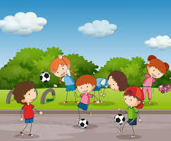 Spiele jeden tag und verbessere deine rechtschreibung! Viele Kinder Die Fussball Im Garten Spielen Kostenlose Vektor