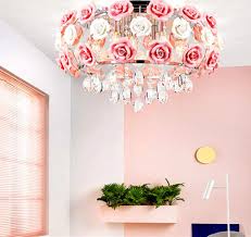 Fixtures Flush Mount Ceramic Rose Flowers Chandelier Pendant Lighting Pink Flower Chandelier Pendant Ceiling Lamp Crystal Ceiling Light Ceiling Lamp