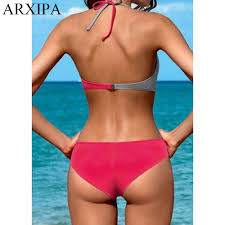 Arxipa 2019 Sexy Bikini Set Bandeau Twist Women Swimwear Molded Cup Swimsuit Fused Print Plus Size Push Up Two Piece Separate