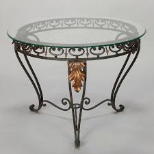 Italian Glass Top Table With Green Iron Frame And Gilt Metal Leaves Item 6774 Glass Top Table Wrought Iron Table Iron Decor