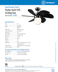 The voltage is 120 volts. Westinghouse Turbo Swirl 30 Inch Reversible Six Blade Indoor Ceiling Fan 7226100 Specification Sheet