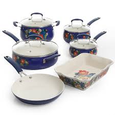 One essential item is a great cookware set that includes all the necessary pots and pans to make any style of cuisine. The Pioneer Woman Floral Pattern Ceramic Nonstick 10 Piece Cookware Set Walmart Com Walmart Com