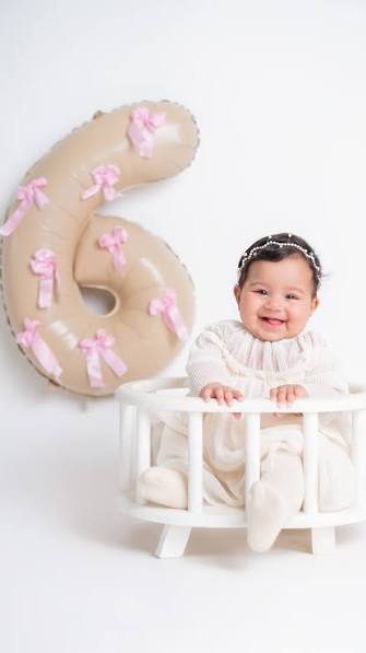 Beige Balloon Bows 6-Month Baby Milestone