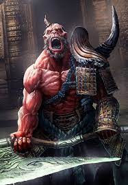 Artstation Oni Warrior Nicolas Ico Vallee Fantasy Monster Fantasy Creatures Creature Art