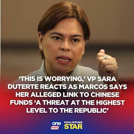 Instead of explaining her alleged ties to Chinese money, Vice President  Sara Duterte claimed she was being targeted by the administration, and has  been considered a “threat” by President Marcos since