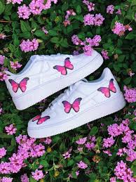 Pink Butterfly Af1 White Nike Shoes Butterfly Shoes Trendy Shoes