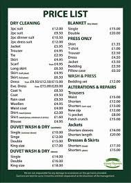 Cleaning Services Price List Template Beautiful Price List For Dry Cleaning Staines Surrey House Cleaning Prices Dry Cleaning Business Cleaning Services Prices