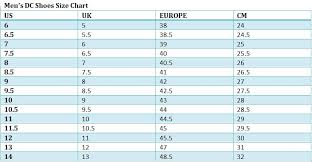 Dc Shoes Size Chart Best Mens Footwear