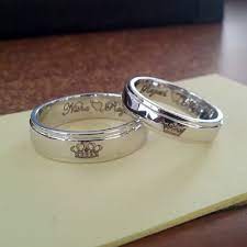 Couple's mathcing promise ring with her king and his queen engraving. White Gold King And Queen Ring