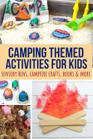 A bear, backpack, binoculars, owl, tent, etc. Indoor Camping Activities For Kids Science Sensory And Art Views From A Step Stool