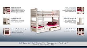 Kinderbett etagenbett pauli buche vollholz massiv natur mit regal und rutsche inkl. Kinderbett Etagenbett Milo 19 Inkl 2 Schubladen Farbe Weiss Massiv Liegeflache 80 X 190 Cm B X L Teilbar