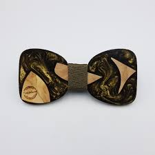 Resin Bow Tie In Dark Gold With Olive Wood Tmwood Handmade Accessories