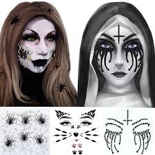 Amazon.com : Cat Face Gems Day of the Death Scary Face Jewels Black Tear  Tattoo Stickers, 3-Pack : Beauty & Personal Care
