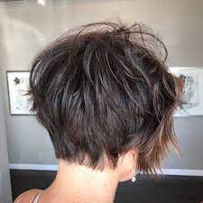 Short textured stacked bob check out the side and back views of this short stacked bob to get an idea of how the right cut and subtle balayage create a rounder shape that makes fine hair look thicker. 30 Back View Of Short Layered Haircuts Short Haircut Com