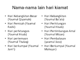 Kiamat berasal dari perkataan bahasa arab iaitu قيام yang bermaksud bangkit atau bangun. Iman Kepada Hari Akhir Aqila Bianca Rashifa Ixa