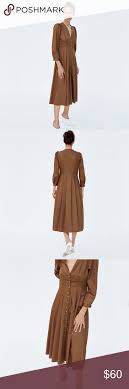 Zara Pleated Long Sleeve Cotton Midi Dress Cotton Midi Dress Pleated Midi Dress Long Sleeve Midi Dress