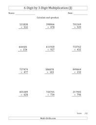 The Multiplying 6 Digit By 3 Digit Numbers J Math Worksheet From The Long Multiplicatio Reflection Math Multiplication Worksheets Math Subtraction Worksheets