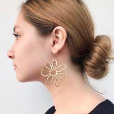 Floral Statement Earrings in Gold, Big Flower Earrings, Boho Earrings,  Dangle Earrings, Gift for Her, DAHLIA