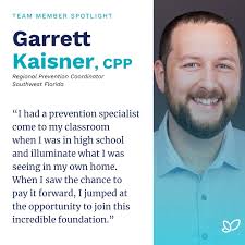 This week's team member spotlight features Garrett Kaisner, CPP, our  Regional Prevention Coordinator for Southwest Florida. Garrett and his  incredible team promote and provide Hanley's evidenced-based prevention  programs to eight counties in