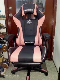 21581 gaming chair w/ footrest and led light details. Gaming Chair With Footrest Black Pink Furniture Home Living Furniture Chairs On Carousell