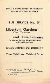 Edinburgh Corporation Transport Bus Service 25 Timetable Leaflet October 1949 Transport Department Bus Transportation