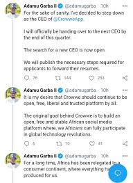 Adamu garba's crowwe social media app has been deleted from google play store. Adamu Garba Steps Down As Crowwe Ceo As Calls To Boycott His App Grows Miss Petite Nigeria Blog
