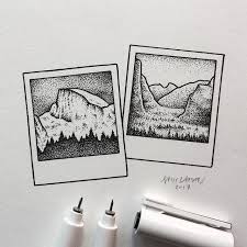 Yosemite Polaroids Art Illustration Yosemite Micron Pen Art Stippling Art Pen Art