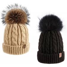 Cute Beanie Hats For Womens Pom Pom Hat Knit Hat Thermal Ski Hat Black Beige 2pcs C0192m2nqdz Ski Hats Beanie Hats Knitted Hats