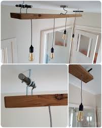 zelfgemaakte lamp van oude eiken plank strijkijzer snoer en kooldraadlampen industrieel maar toch modern en zelfgemaakte lampen strijkijzer huiskamerideeen