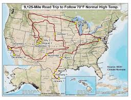 Take This Year Long Road Trip To Stay At A Perfect Temperature Road Trip Map Road Trip Usa Rv Road Trip