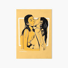 Kiss art print of an original drawing made by me! Girls Kissing Art Board Prints Redbubble