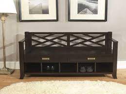Furniture Black Wooden Entryway Bench With Backrest And Armrest Also Wooden Shoes Racks With Drawe Bench With Storage Storage Bench With Cushion Storage Bench