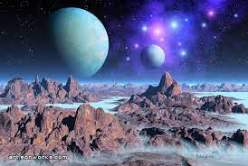 Foggy Mountains Space Landscape With Nebula Planets And Stars Space Art Foggy Mountains Fantasy Landscape