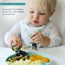 Grabease: Patented self-Feeding Baby Cutlery Set; Baby-led weaning Easy and  Fun (Teal Set) : Amazon.de: Baby Products
