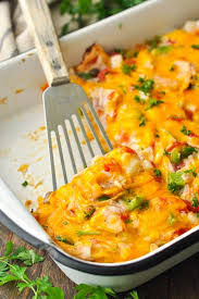 Layer broccoli in bottom of pan. King Ranch Chicken The Seasoned Mom