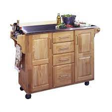 Rolling kitchen island with breakfast bar. Home Styles Stainless Steel Kitchen Cart With Breakfast Bar In Natural Finish 5086 95