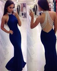 Royal Blue Prom Dresses Mermaid Backless Long Prom Dress Stylish High Neck Beading Prom Gowns 2016 Evening Dress Prom Dresses For Teens High Neck Prom Dresses Long Halter Prom Dresses