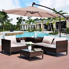 Costway 10 Hanging Solar Led Umbrella Patio Sun Shade Offset Market W Base Beige Walmart C I 2020